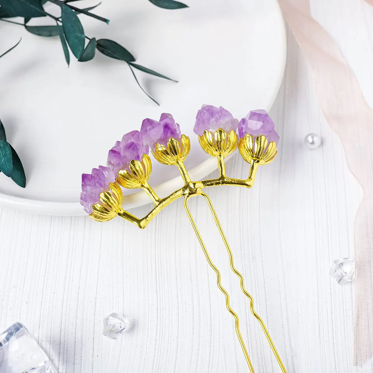 1PC Natural Crystal Stone Hair Clip Amethyst Jewelry Gifts for Women Healing Gemstone Hair Clip Bridal Accessories