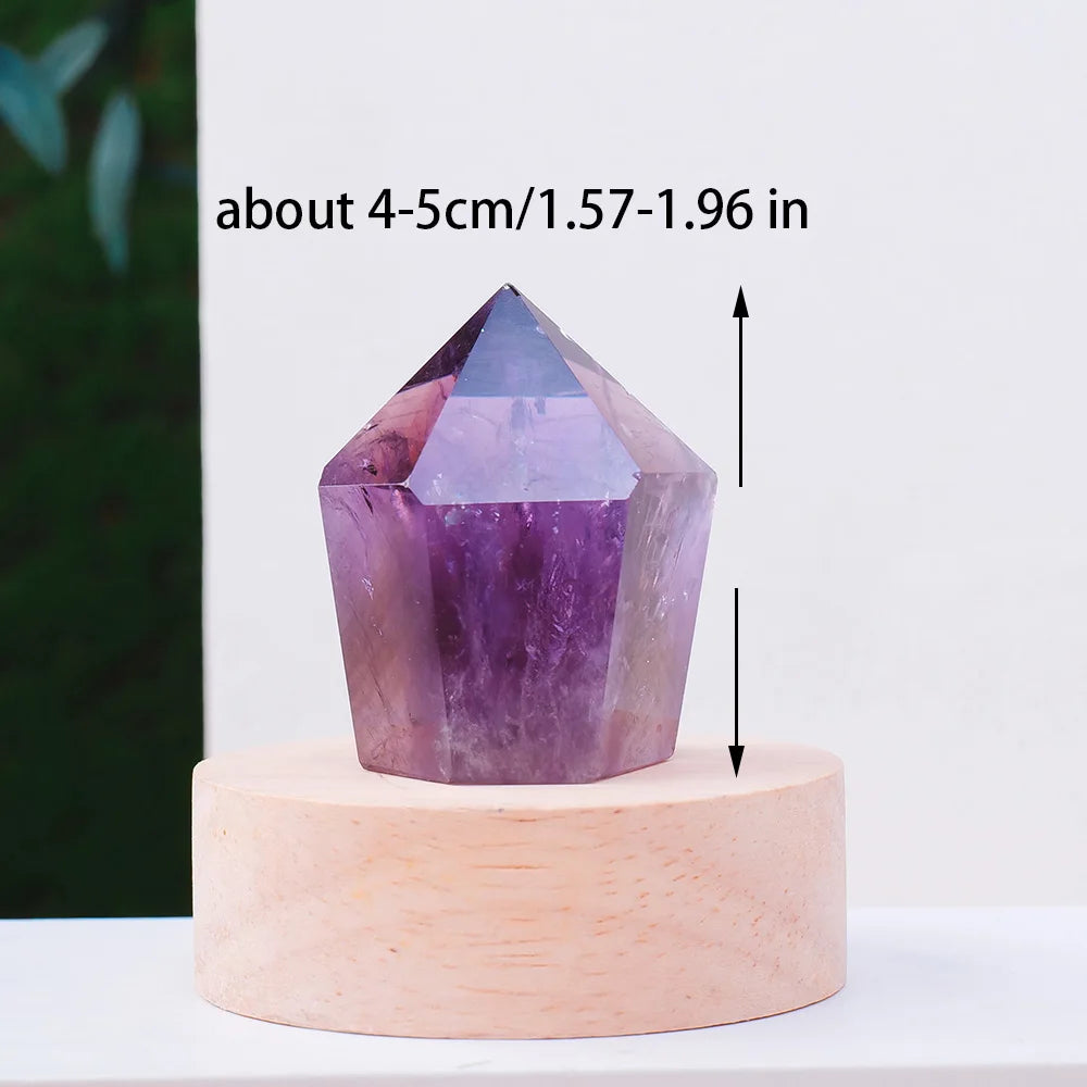 1PC Natural Crystal Stone Purple Quartz Brazil Amethyst Crystal Tower Pyramid Decorations Reiki Healing Meditation Balancing