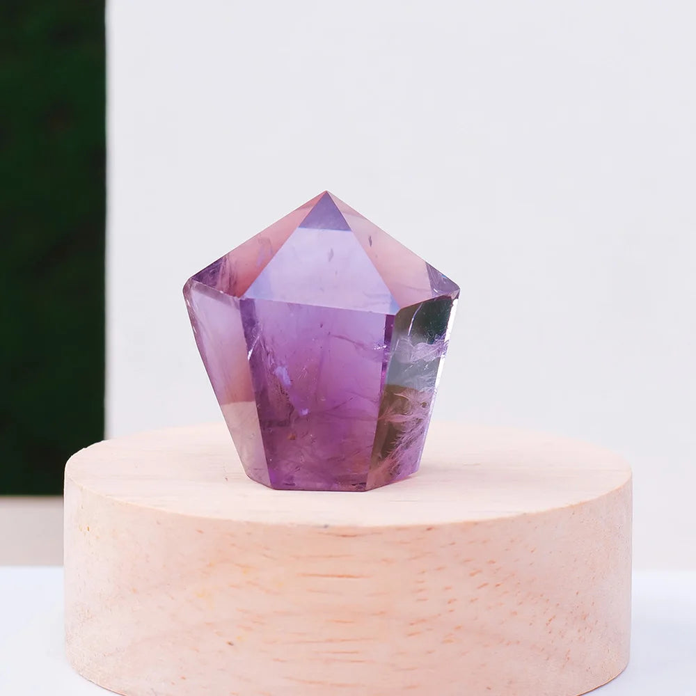 1PC Natural Crystal Stone Purple Quartz Brazil Amethyst Crystal Tower Pyramid Decorations Reiki Healing Meditation Balancing