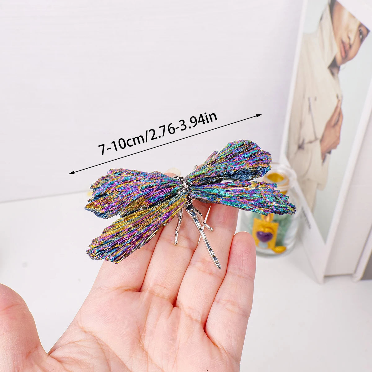 1PC Natural Crystal Stone Reiki Gemtone Healing Aura Tourmaline Colorful Flame Butterfly Animal Statue Home Garden Decorations