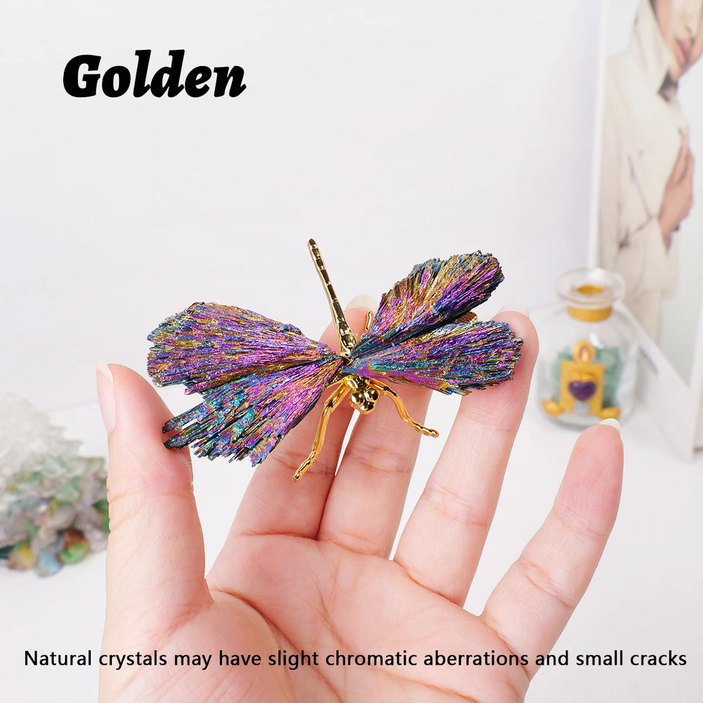 1PC Natural Crystal Stone Reiki Gemtone Healing Aura Tourmaline Colorful Flame Butterfly Animal Statue Home Garden Decorations