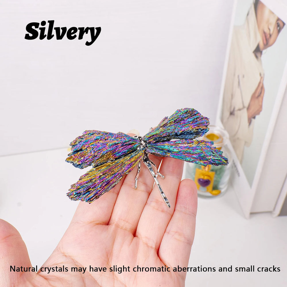 1PC Natural Crystal Stone Reiki Gemtone Healing Aura Tourmaline Colorful Flame Butterfly Animal Statue Home Garden Decorations