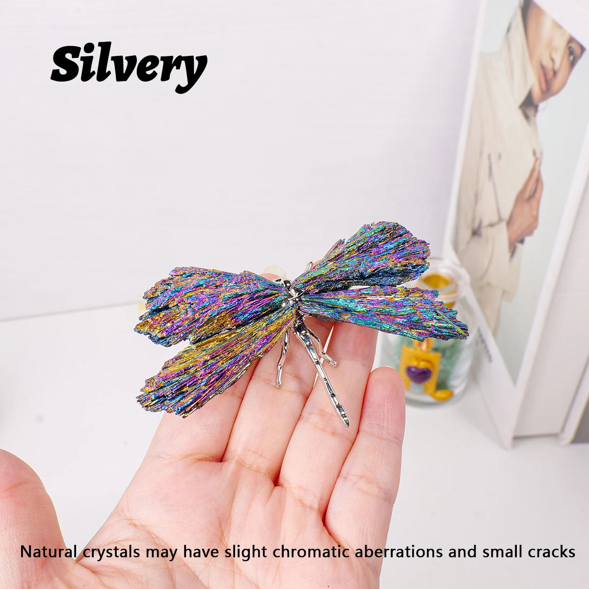 1PC Natural Crystal Stone Reiki Gemtone Healing Aura Tourmaline Colorful Flame Butterfly Animal Statue Home Garden Decorations