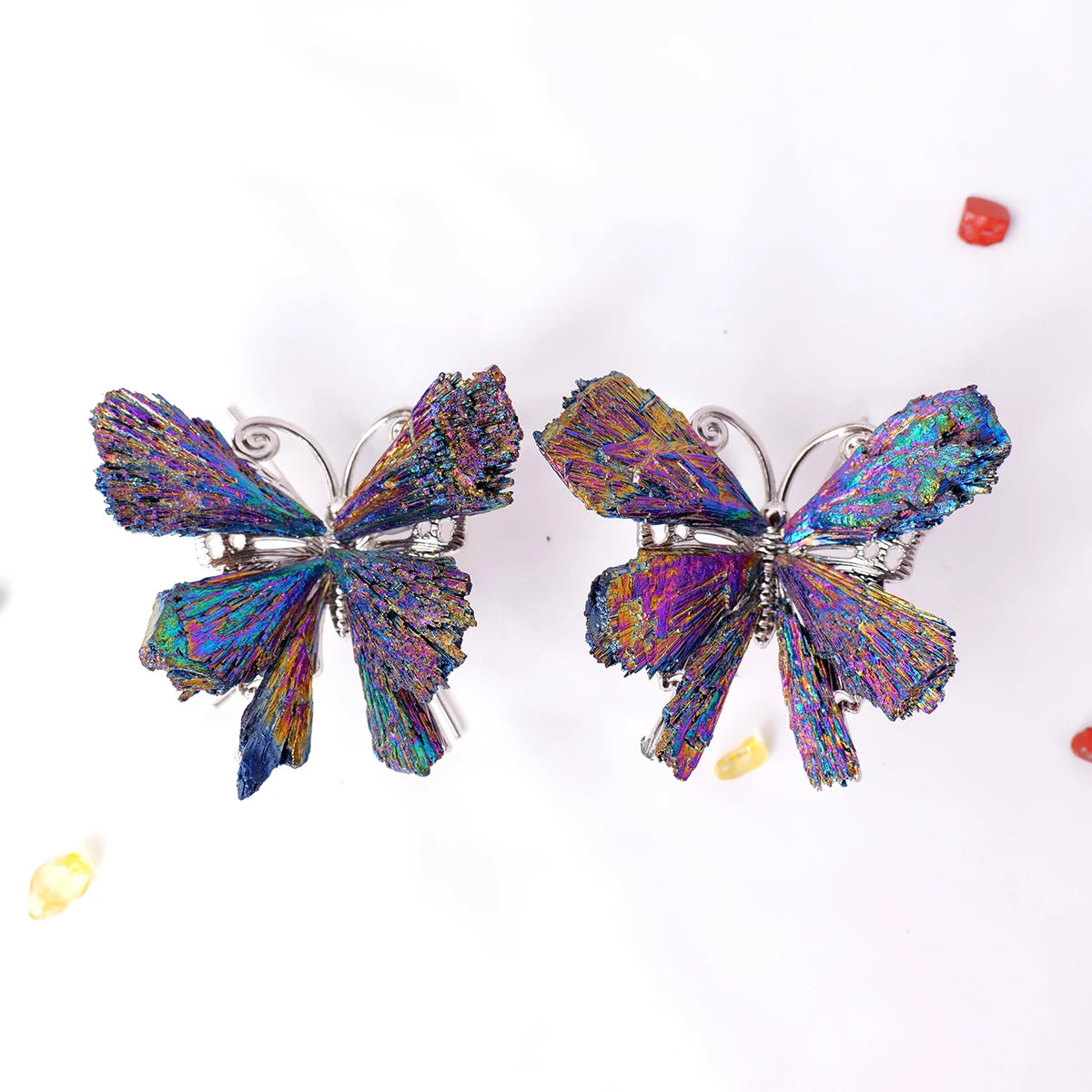 1PC Natural Crystal Stone Reiki Gemtone Healing Aura Tourmaline Colorful Flame Butterfly Animal Statue Home Garden Decorations