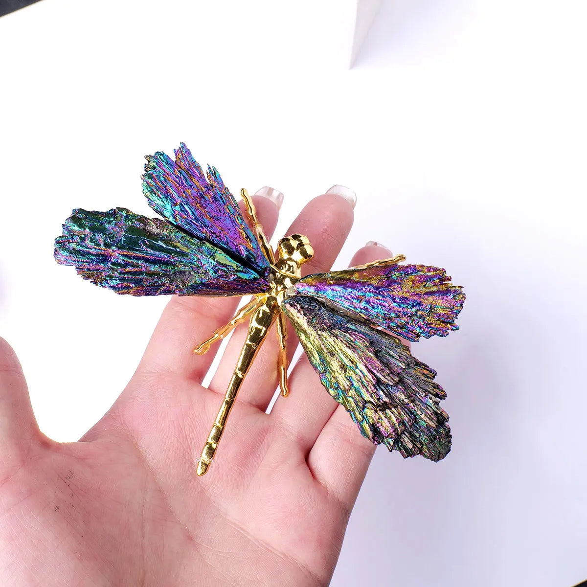 1PC Natural Crystal Stone Reiki Gemtone Healing Aura Tourmaline Colorful Flame Butterfly Animal Statue Home Garden Decorations