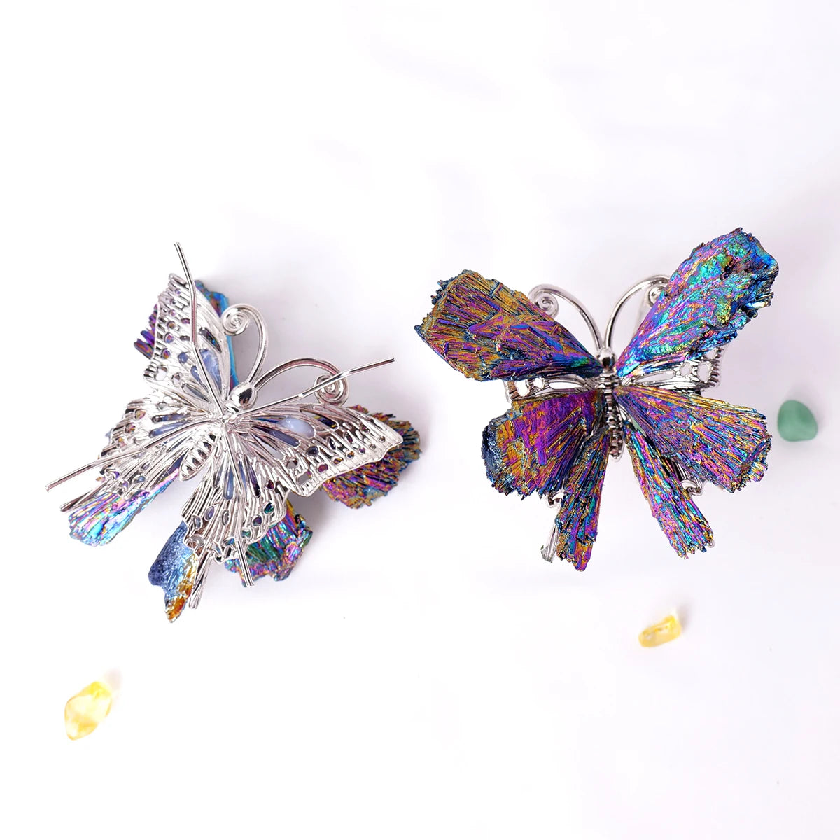 1PC Natural Crystal Stone Reiki Gemtone Healing Aura Tourmaline Colorful Flame Butterfly Animal Statue Home Garden Decorations