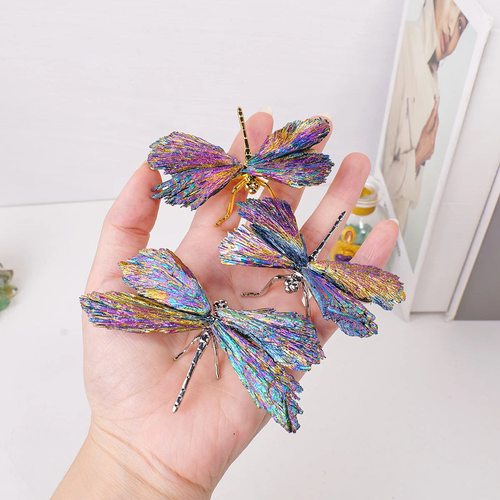 1PC Natural Crystal Stone Reiki Gemtone Healing Aura Tourmaline Colorful Flame Butterfly Animal Statue Home Garden Decorations