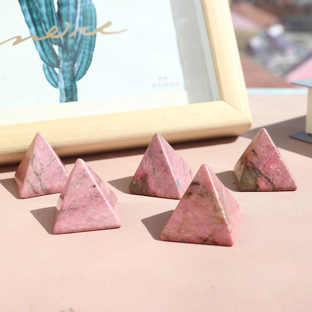 1PC Natural Crystal Stone Rose Pyroxene Crystal Pyramid Rhodonite Magic Point Crystal Tower Ornaments Health Decoration