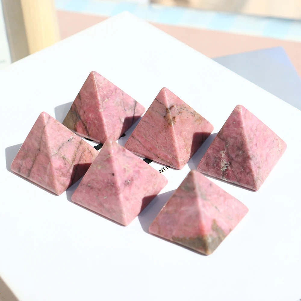 1PC Natural Crystal Stone Rose Pyroxene Crystal Pyramid Rhodonite Magic Point Crystal Tower Ornaments Health Decoration