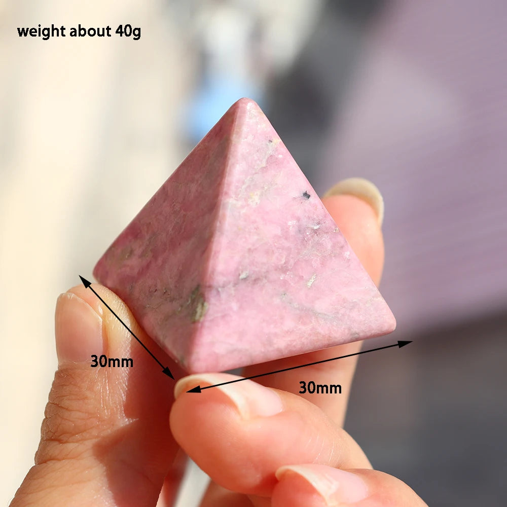 1PC Natural Crystal Stone Rose Pyroxene Crystal Pyramid Rhodonite Magic Point Crystal Tower Ornaments Health Decoration