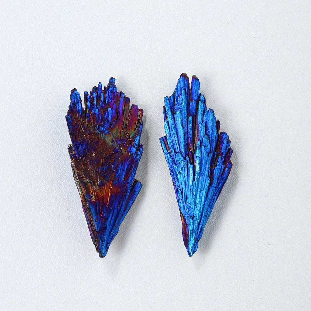 1PC Natural Crystal Stone black tourmaline blue Feather shaped ore marker Titanium Aura Quartz Crystal Tail Decor