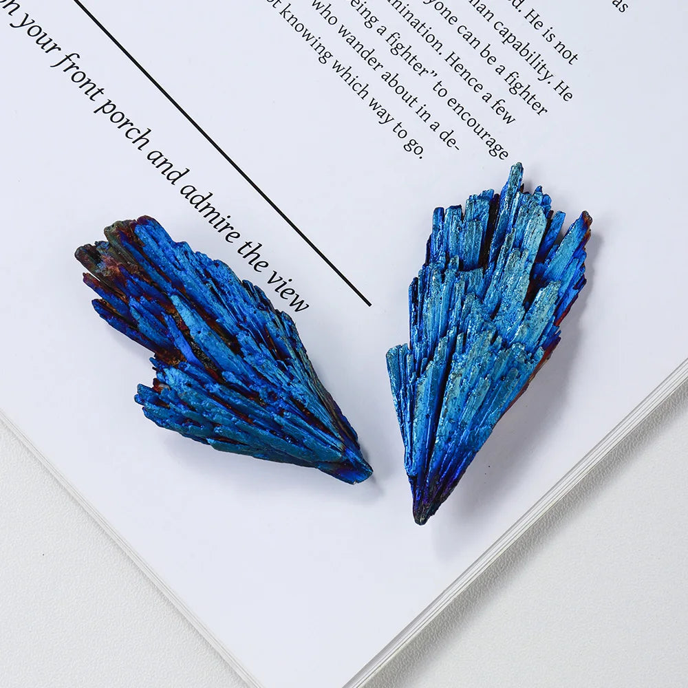 1PC Natural Crystal Stone black tourmaline blue Feather shaped ore marker Titanium Aura Quartz Crystal Tail Decor