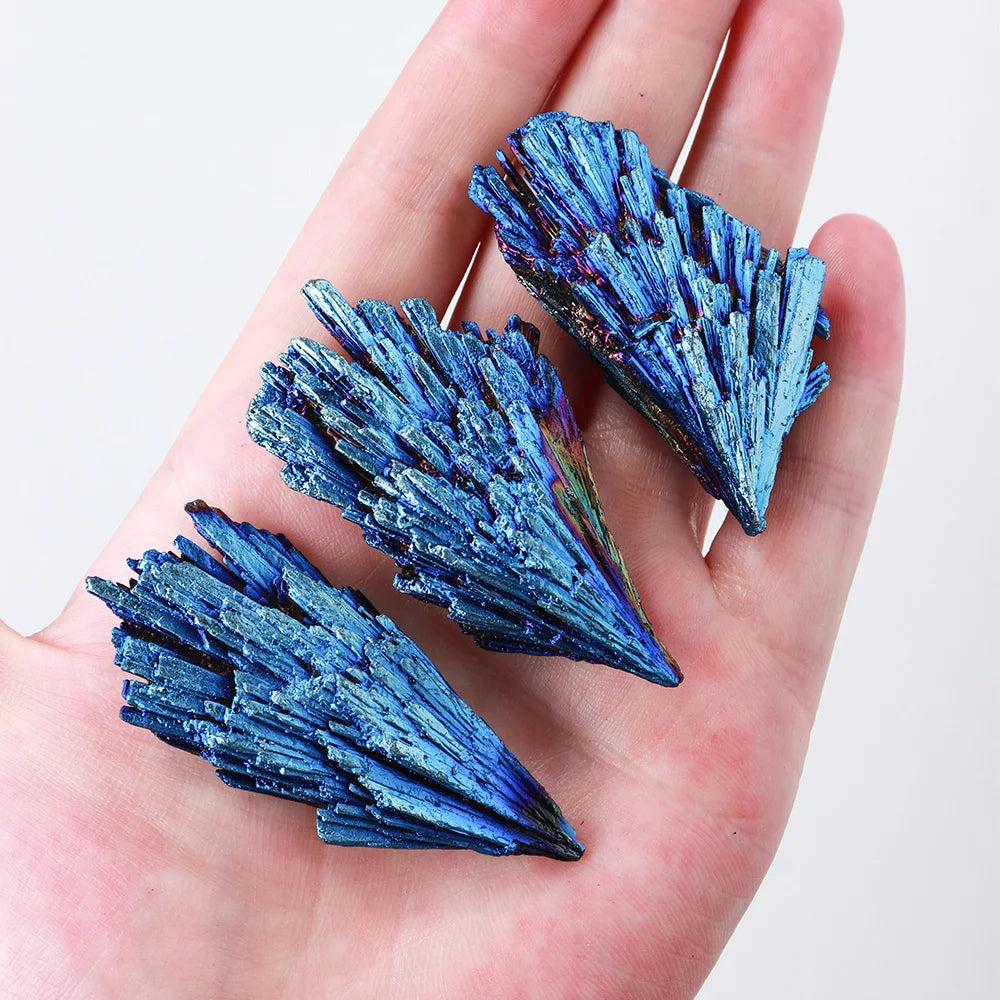 1PC Natural Crystal Stone black tourmaline blue Feather shaped ore marker Titanium Aura Quartz Crystal Tail Decor