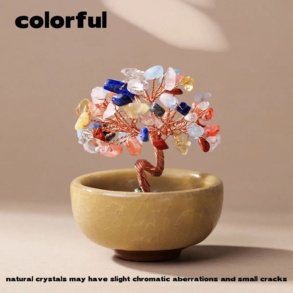 1PC Natural Crystal Tree Energy Stone Money Tree Copper Wire Wrapped Colorful Teabowl Yoga Feng Shui Trees Home Decor