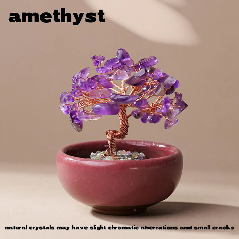 1PC Natural Crystal Tree Energy Stone Money Tree Copper Wire Wrapped Colorful Teabowl Yoga Feng Shui Trees Home Decor