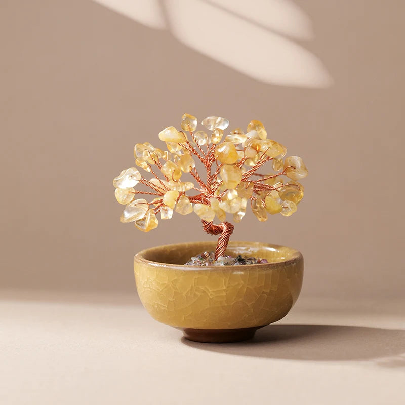 1PC Natural Crystal Tree Energy Stone Money Tree Copper Wire Wrapped Colorful Teabowl Yoga Feng Shui Trees Home Decor