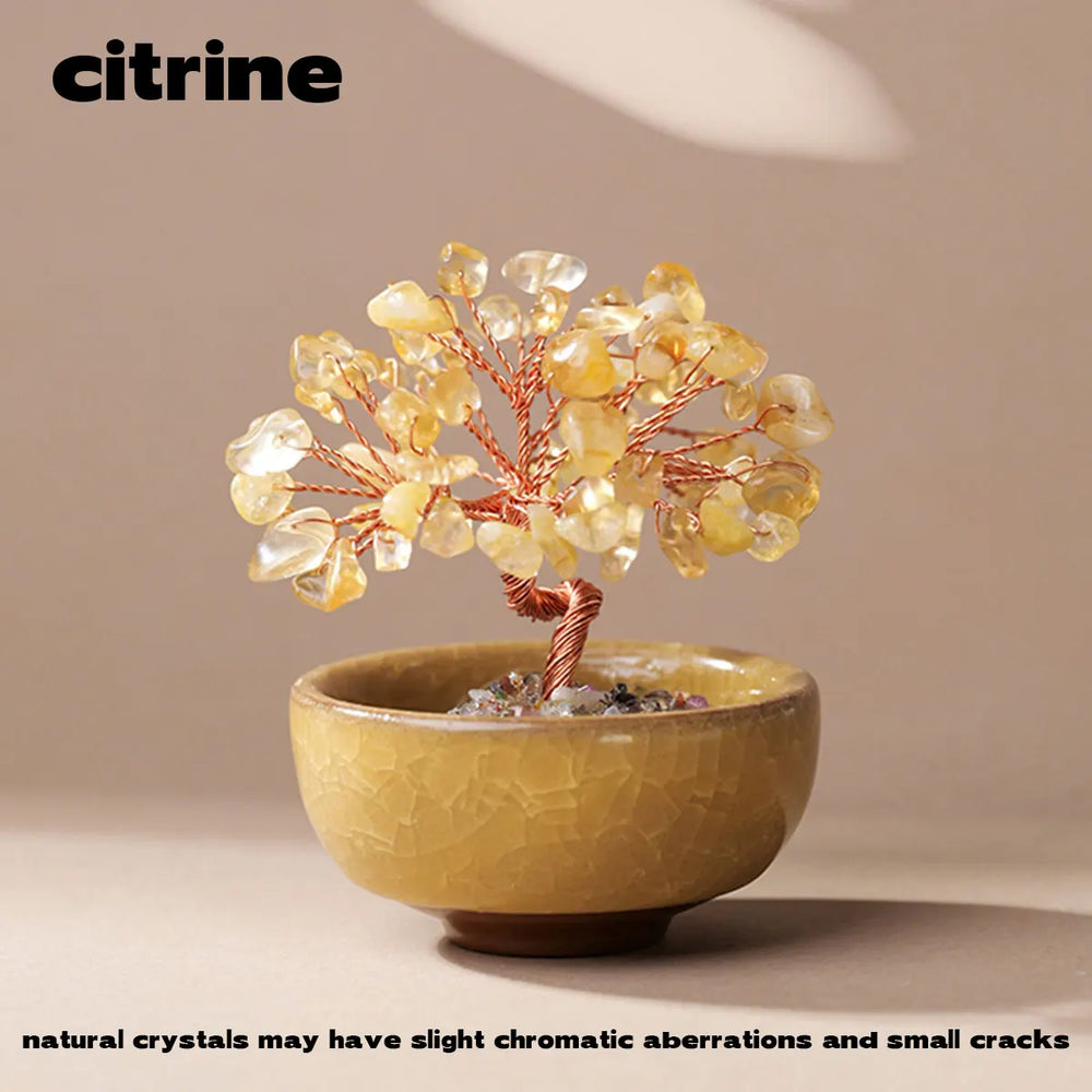 1PC Natural Crystal Tree Energy Stone Money Tree Copper Wire Wrapped Colorful Teabowl Yoga Feng Shui Trees Home Decor