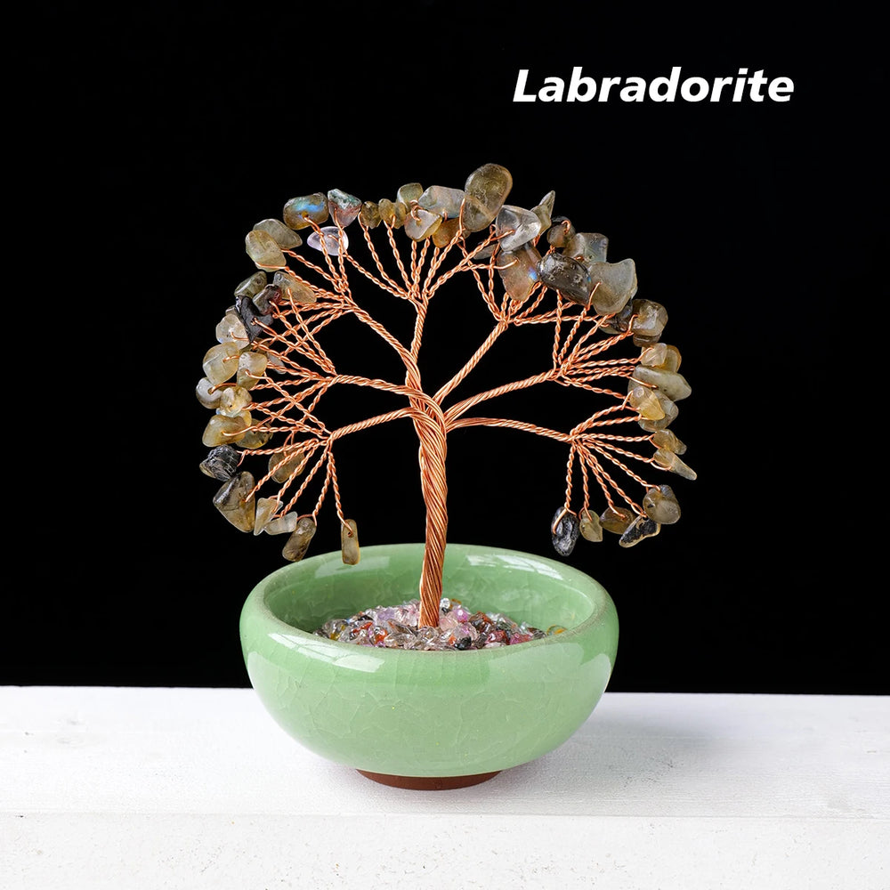 1PC Natural Crystal Tree Energy Stone and Crystal Money Tree Copper Wire Wrapped Colorful Flower Pots Yoga Feng Shui Trees