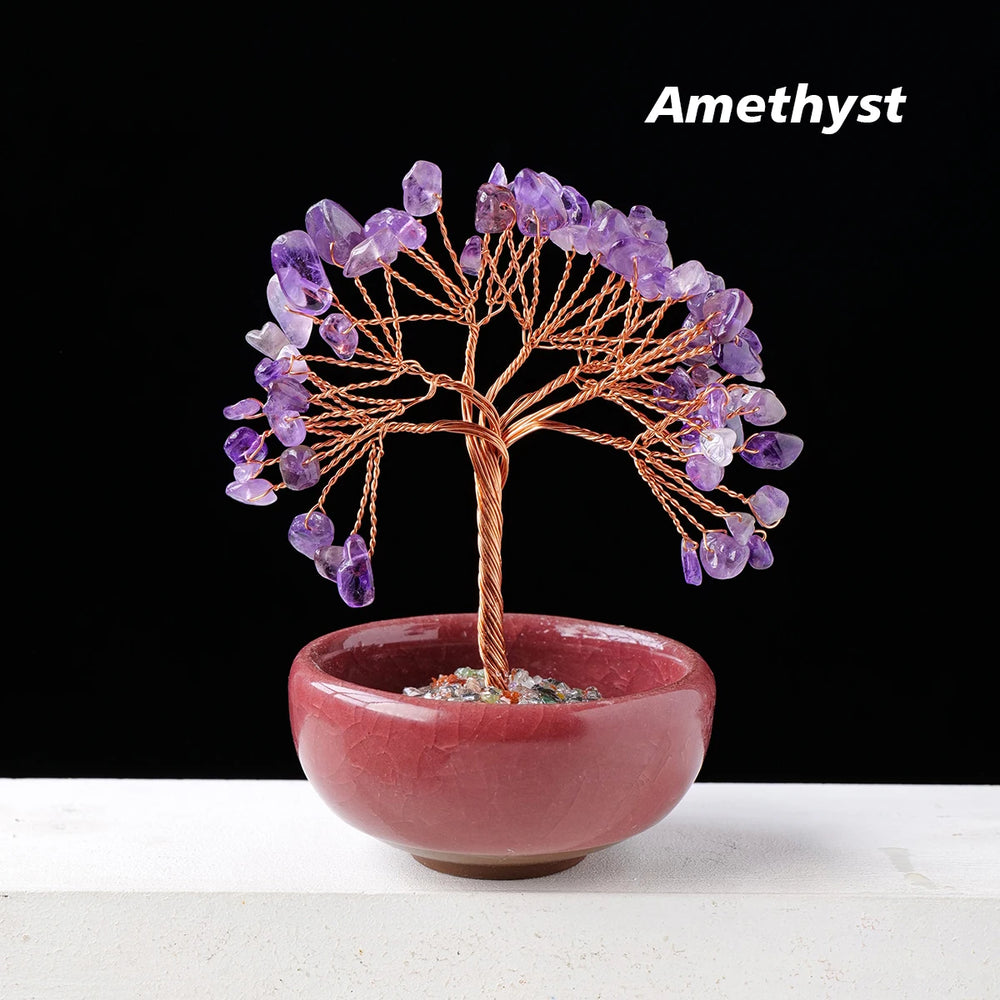 1PC Natural Crystal Tree Energy Stone and Crystal Money Tree Copper Wire Wrapped Colorful Flower Pots Yoga Feng Shui Trees