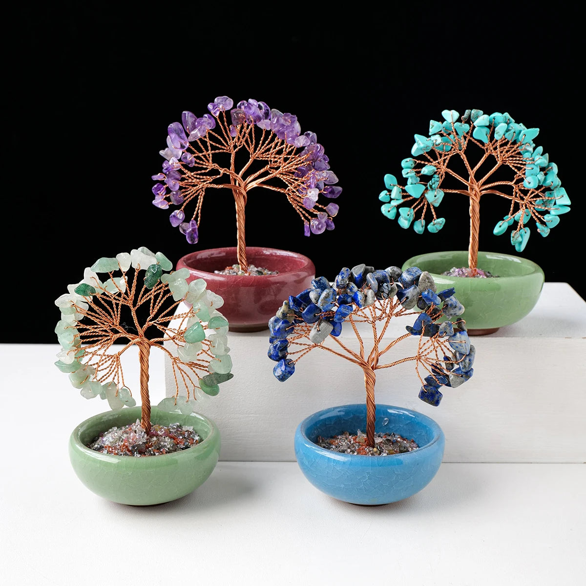 1PC Natural Crystal Tree Energy Stone and Crystal Money Tree Copper Wire Wrapped Colorful Flower Pots Yoga Feng Shui Trees