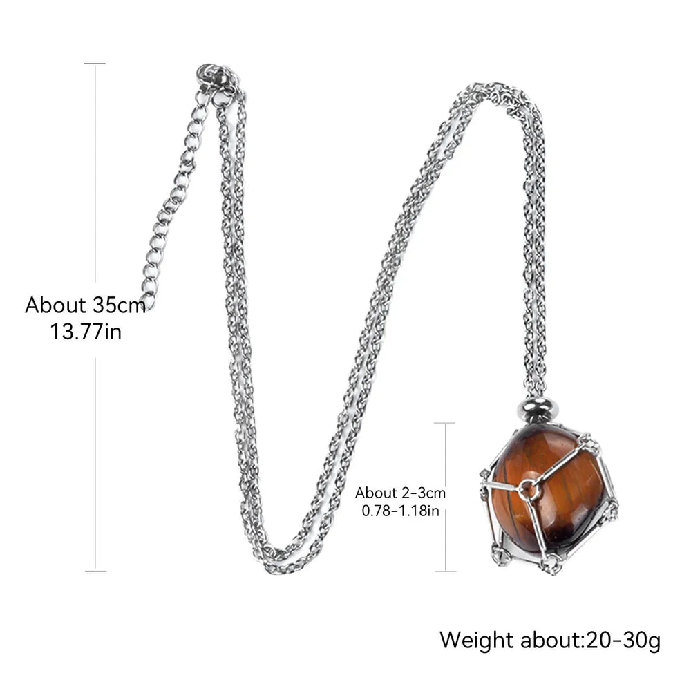 1PC Natural Crystal Tumble Stone Metal Net Pendant DIY Jewelry Fashion Party Gift Valentine Necklace