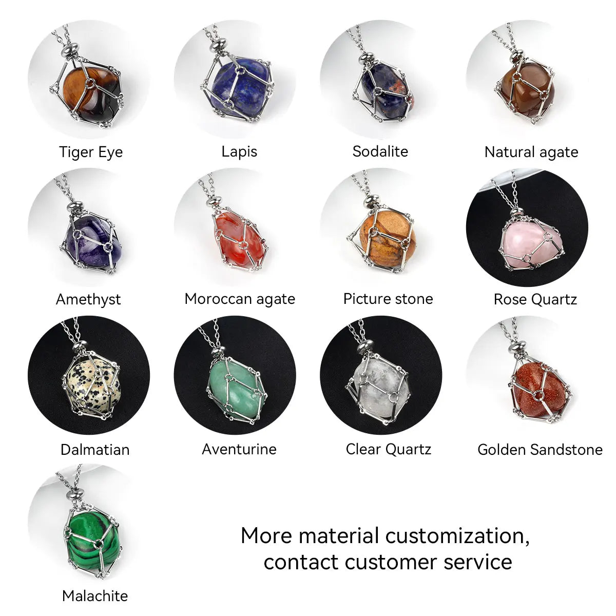 1PC Natural Crystal Tumble Stone Metal Net Pendant DIY Jewelry Fashion Party Gift Valentine Necklace