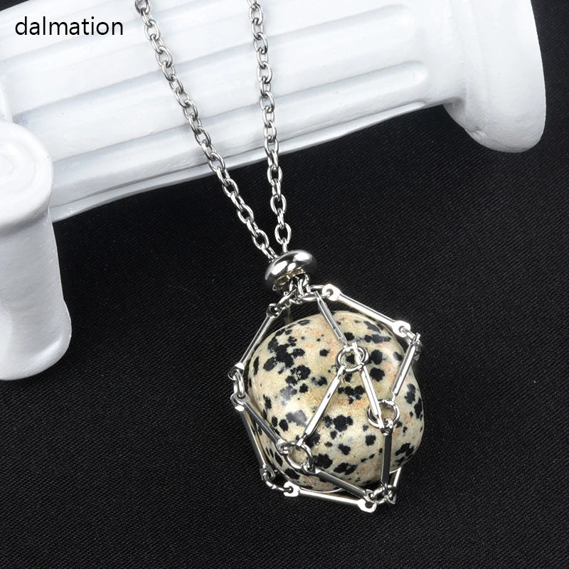 1PC Natural Crystal Tumble Stone Metal Net Pendant DIY Jewelry Fashion Party Gift Valentine Necklace