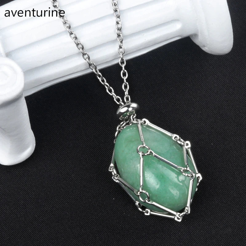 1PC Natural Crystal Tumble Stone Metal Net Pendant DIY Jewelry Fashion Party Gift Valentine Necklace