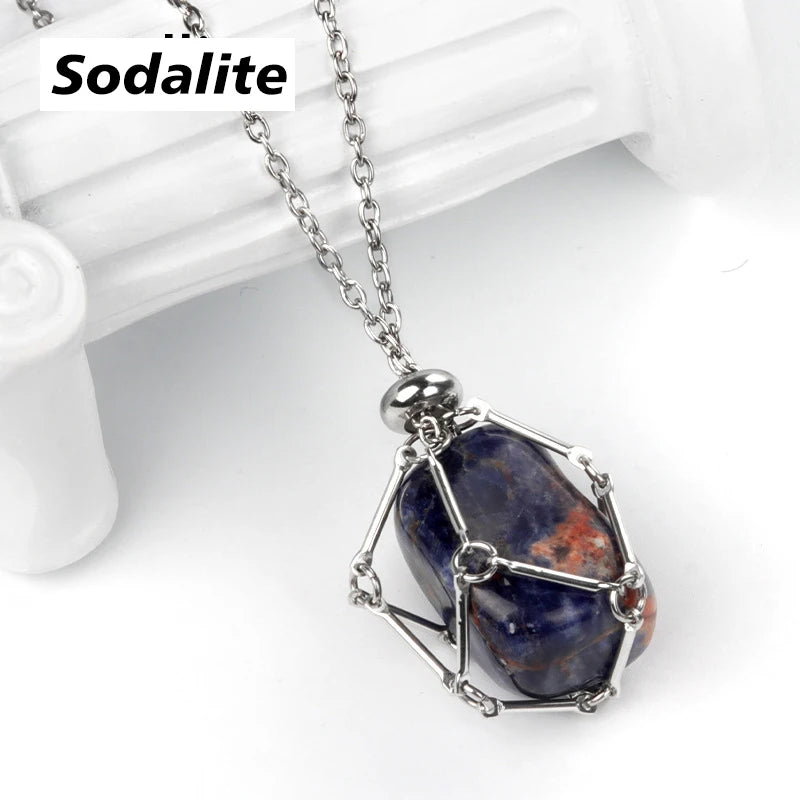 1PC Natural Crystal Tumble Stone Metal Net Pendant DIY Jewelry Fashion Party Gift Valentine Necklace