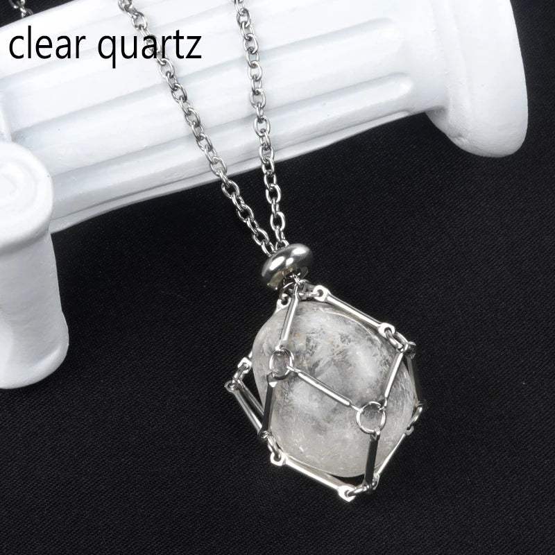 1PC Natural Crystal Tumble Stone Metal Net Pendant DIY Jewelry Fashion Party Gift Valentine Necklace