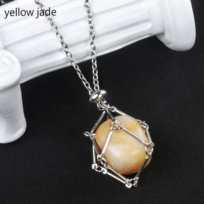 1PC Natural Crystal Tumble Stone Metal Net Pendant DIY Jewelry Fashion Party Gift Valentine Necklace