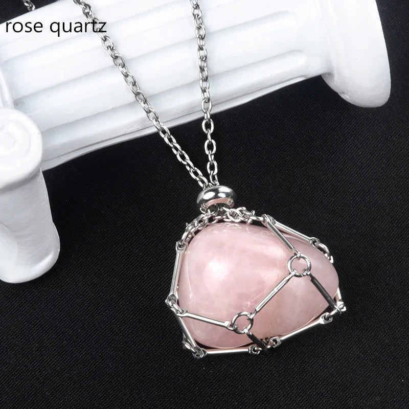 1PC Natural Crystal Tumble Stone Metal Net Pendant DIY Jewelry Fashion Party Gift Valentine Necklace