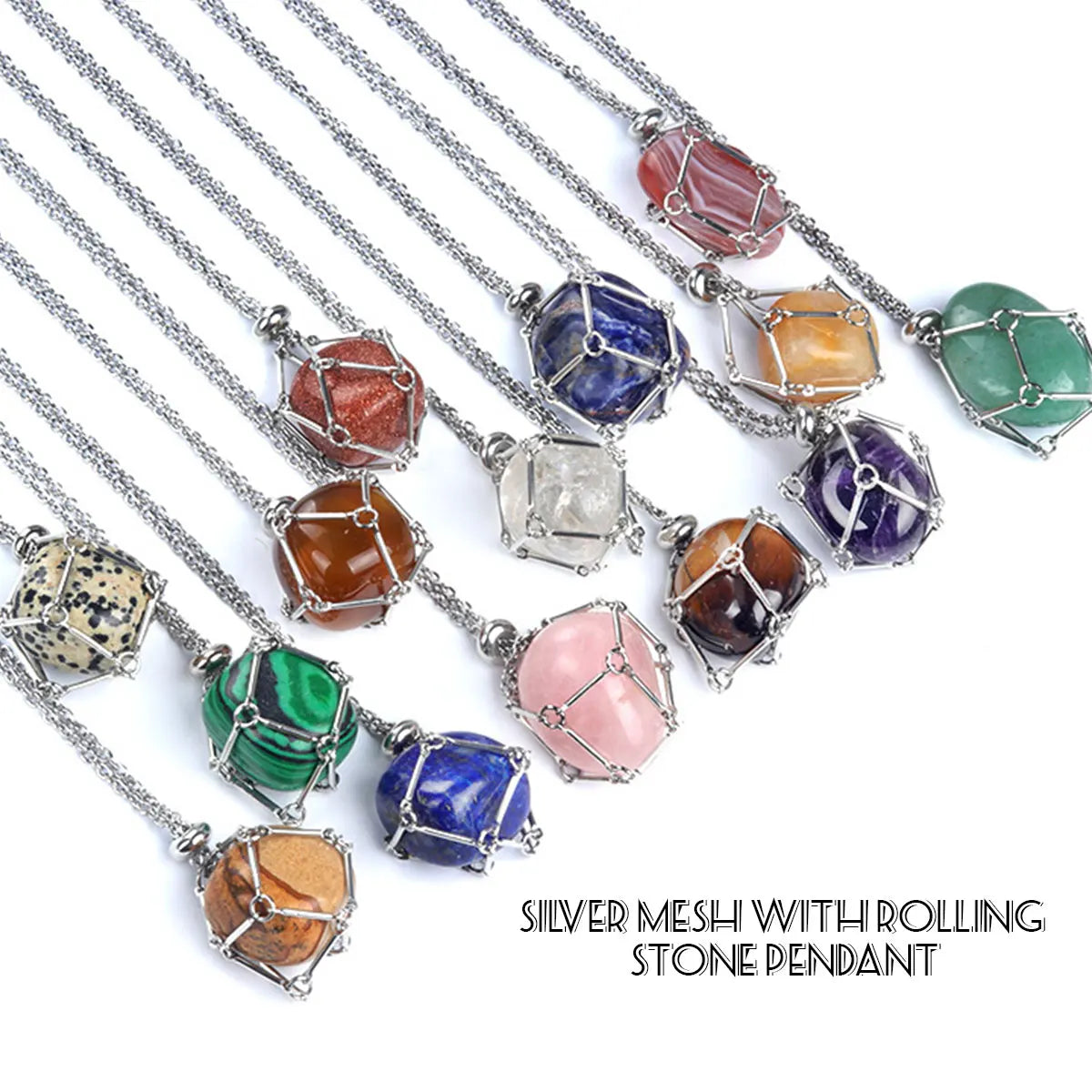 1PC Natural Crystal Tumble Stone Metal Net Pendant DIY Jewelry Fashion Party Gift Valentine Necklace