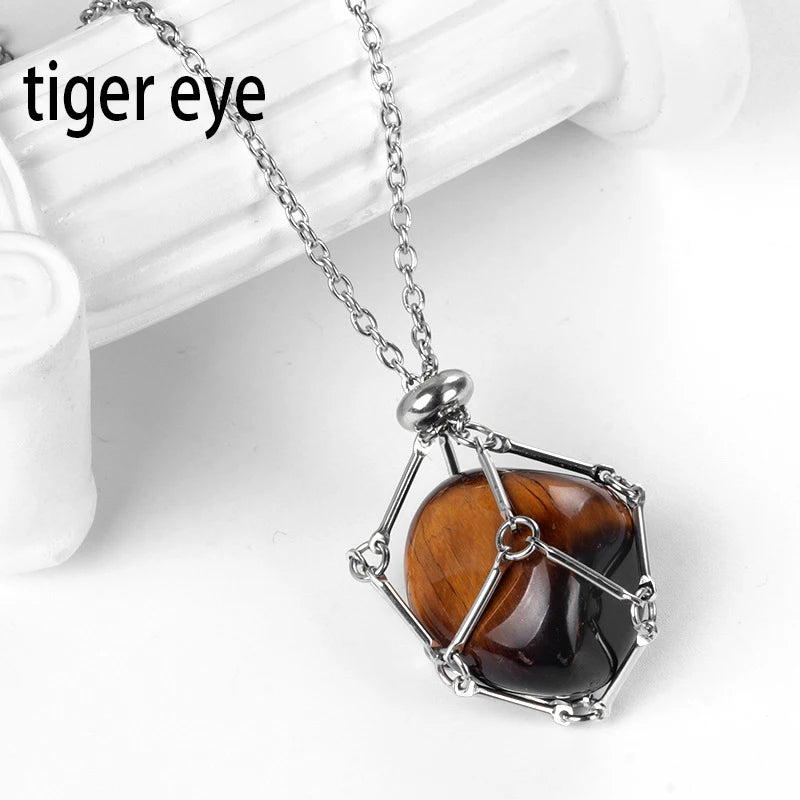 1PC Natural Crystal Tumble Stone Metal Net Pendant DIY Jewelry Fashion Party Gift Valentine Necklace