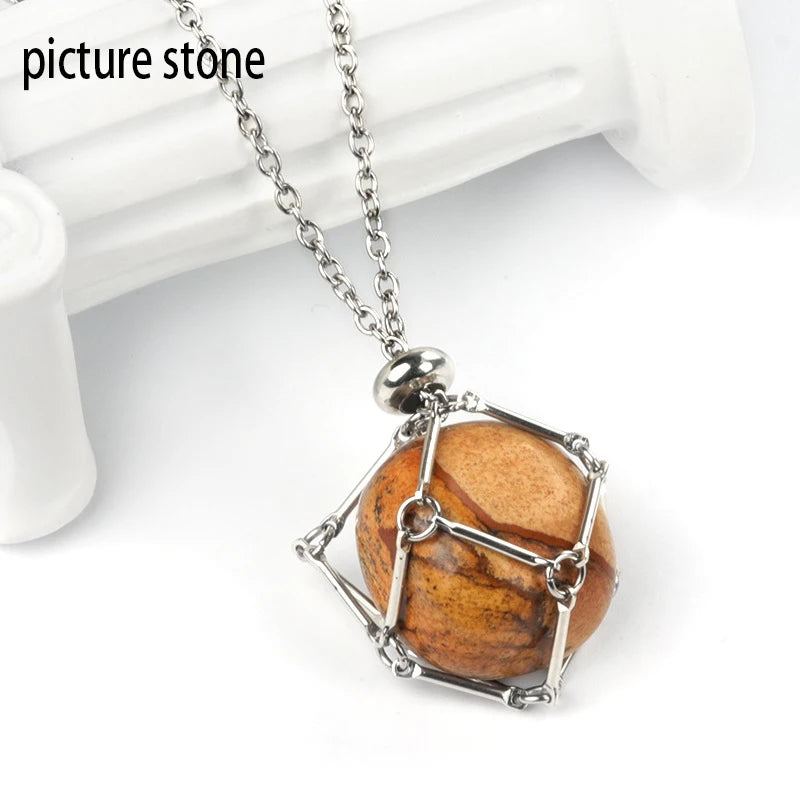 1PC Natural Crystal Tumble Stone Metal Net Pendant DIY Jewelry Fashion Party Gift Valentine Necklace