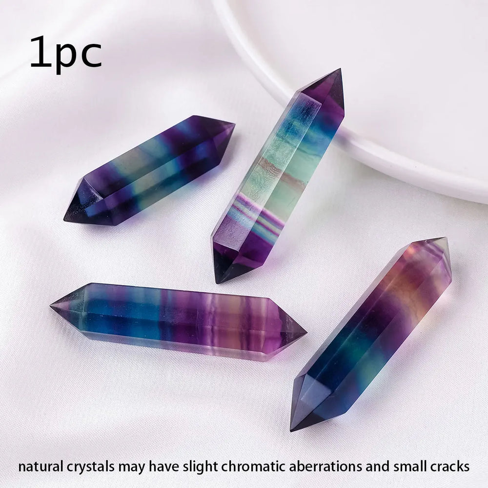 1PC Natural Crystal Wand Rainbow Fluorite Termated Double Crystal Point 6 Healing Obelisk Home Decor