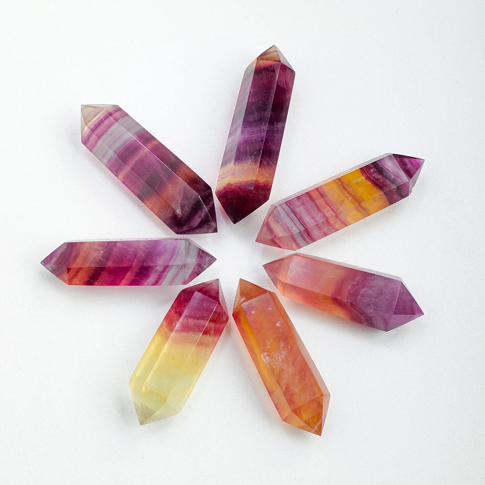 1PC Natural Crystal Wand Watermelon Fluorite Termated Double Crystal Point 6 Healing Obelisk Home Decor