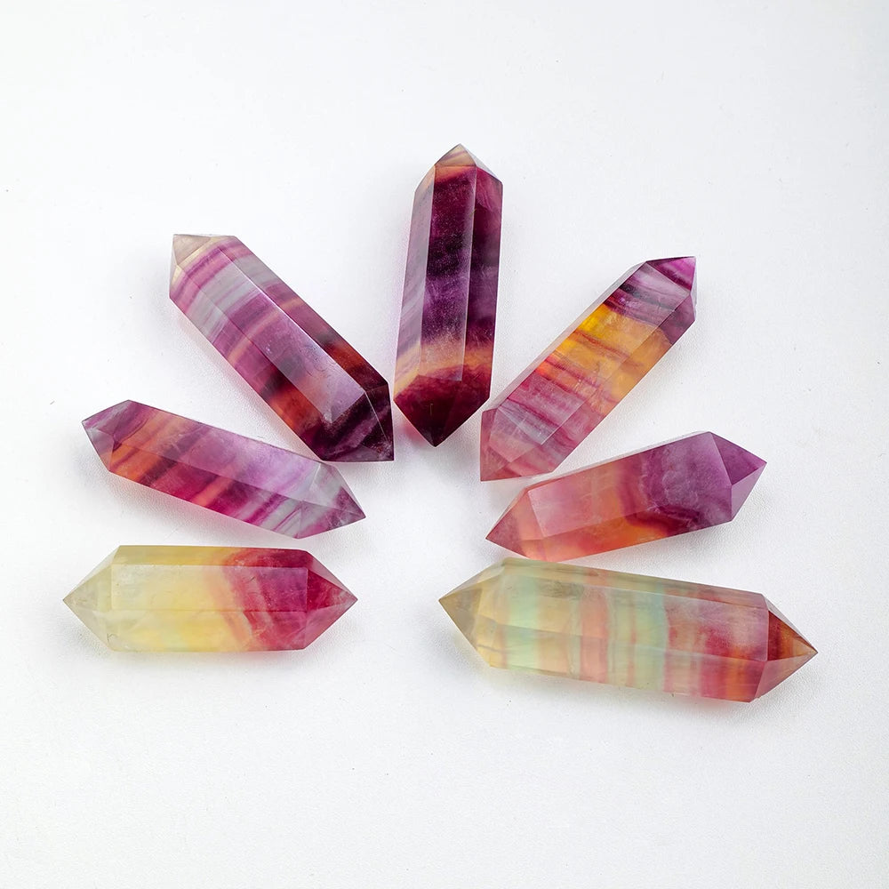 1PC Natural Crystal Wand Watermelon Fluorite Termated Double Crystal Point 6 Healing Obelisk Home Decor