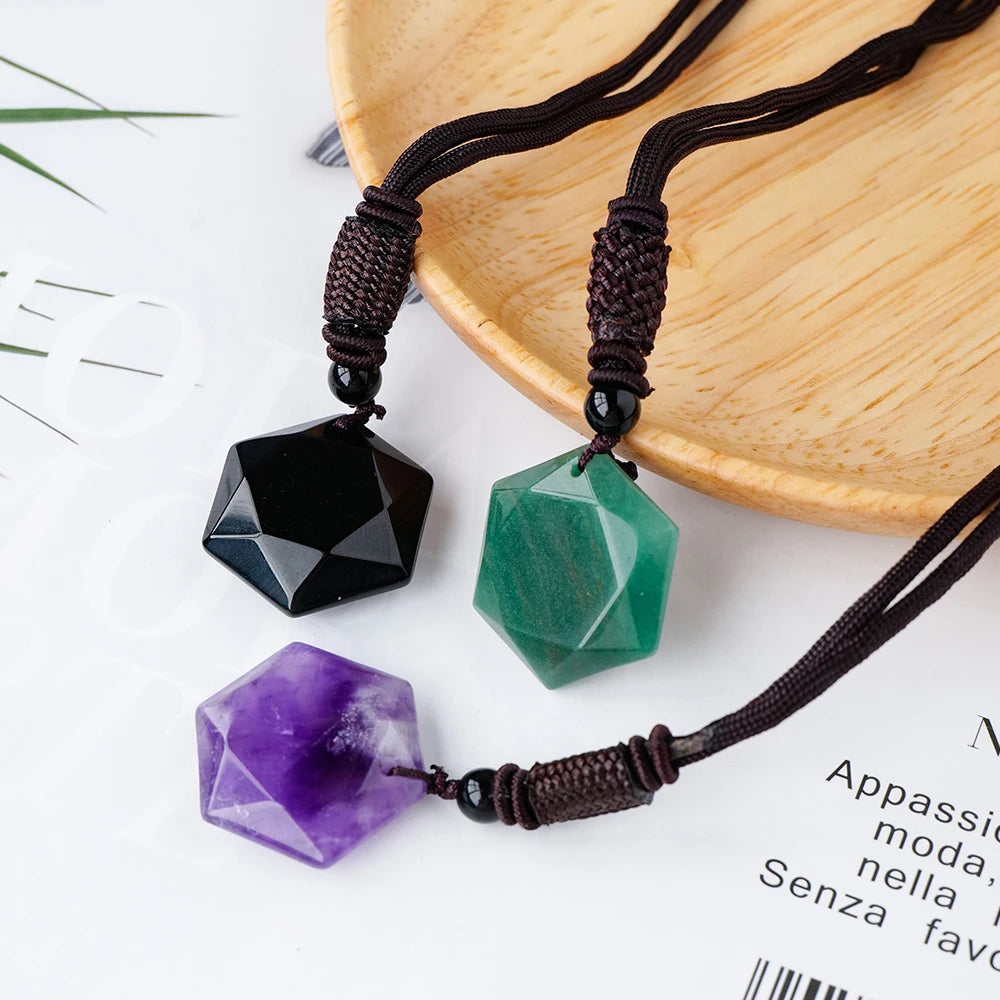 1PC Natural Crystal stone Healing Quartz Aventurine Lapis lazuli Crystal Six Star Pendant Accessories Pendant