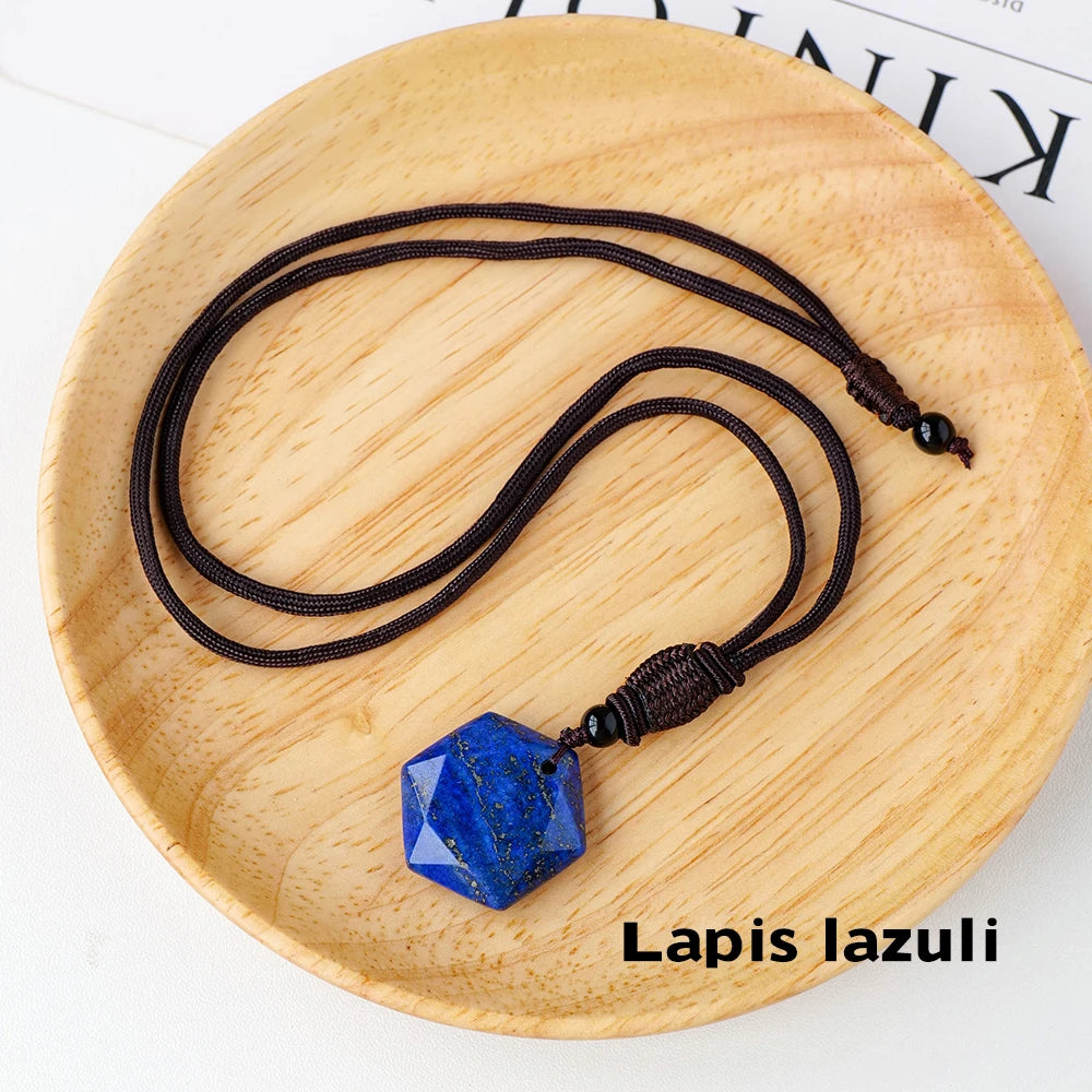 1PC Natural Crystal stone Healing Quartz Aventurine Lapis lazuli Crystal Six Star Pendant Accessories Pendant