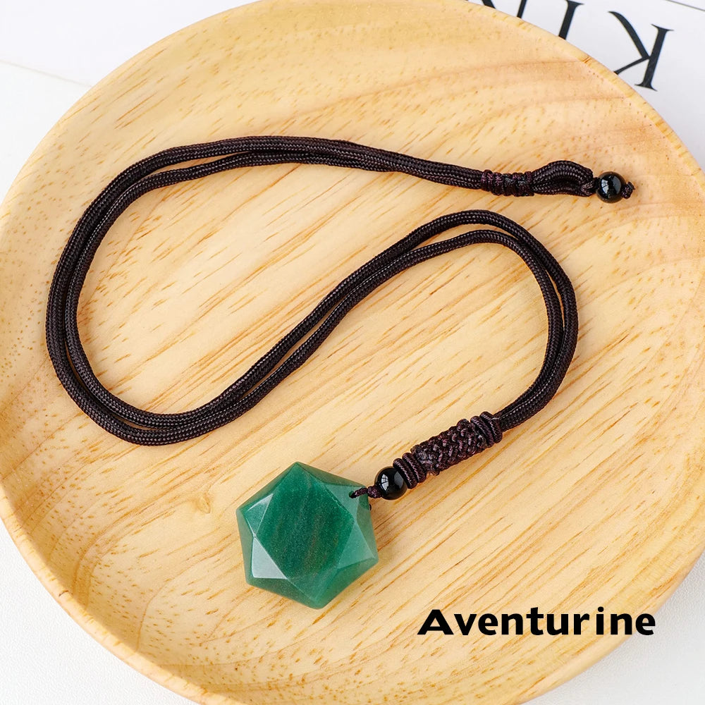 1PC Natural Crystal stone Healing Quartz Aventurine Lapis lazuli Crystal Six Star Pendant Accessories Pendant