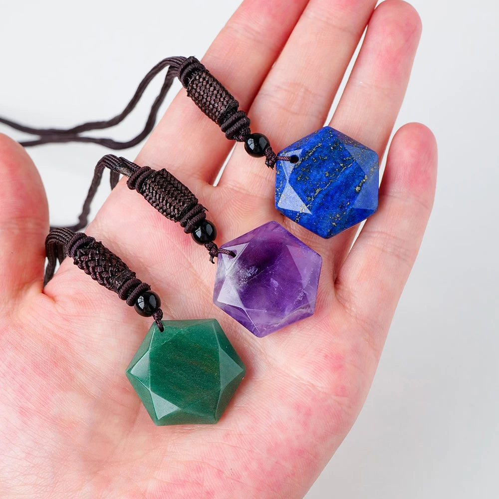 1PC Natural Crystal stone Healing Quartz Aventurine Lapis lazuli Crystal Six Star Pendant Accessories Pendant