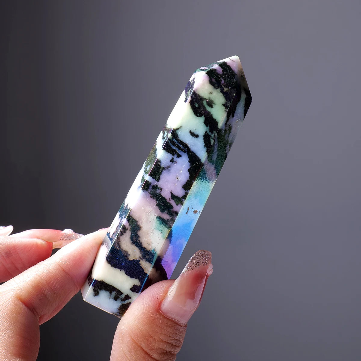 1PC Natural Crystal zebra stone Point Healing Crystal Quartz Tower Healing Wand Meditation Stone Energy Gem Home Decoration