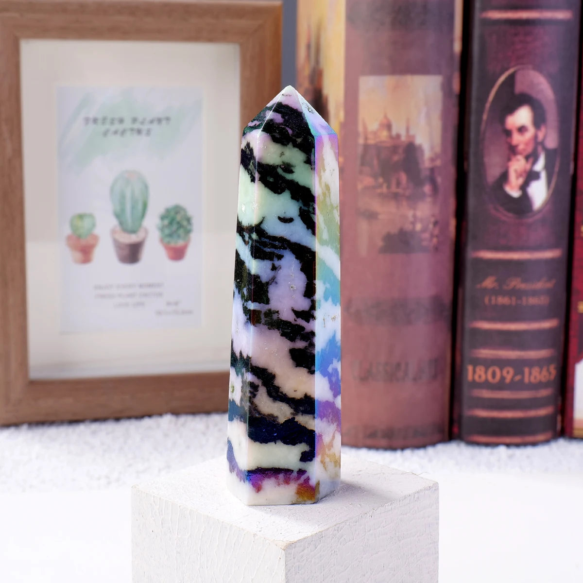 1PC Natural Crystal zebra stone Point Healing Crystal Quartz Tower Healing Wand Meditation Stone Energy Gem Home Decoration