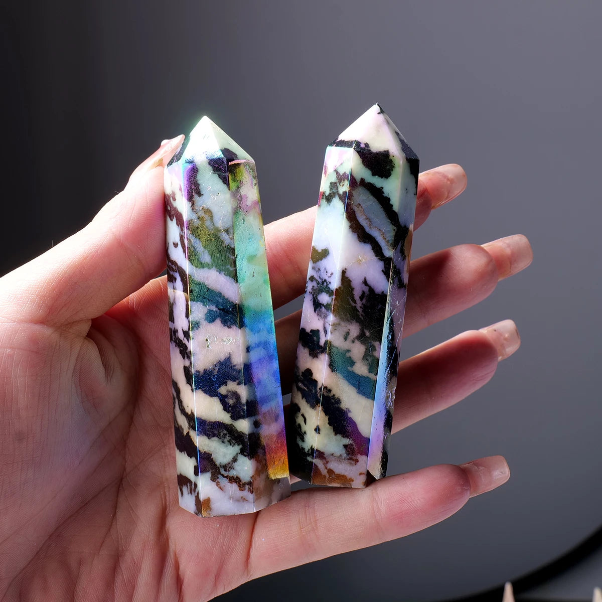 1PC Natural Crystal zebra stone Point Healing Crystal Quartz Tower Healing Wand Meditation Stone Energy Gem Home Decoration