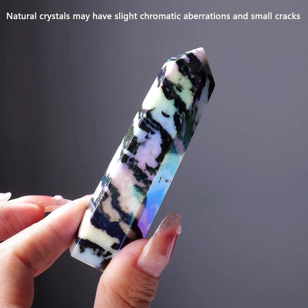 1PC Natural Crystal zebra stone Point Healing Crystal Quartz Tower Healing Wand Meditation Stone Energy Gem Home Decoration