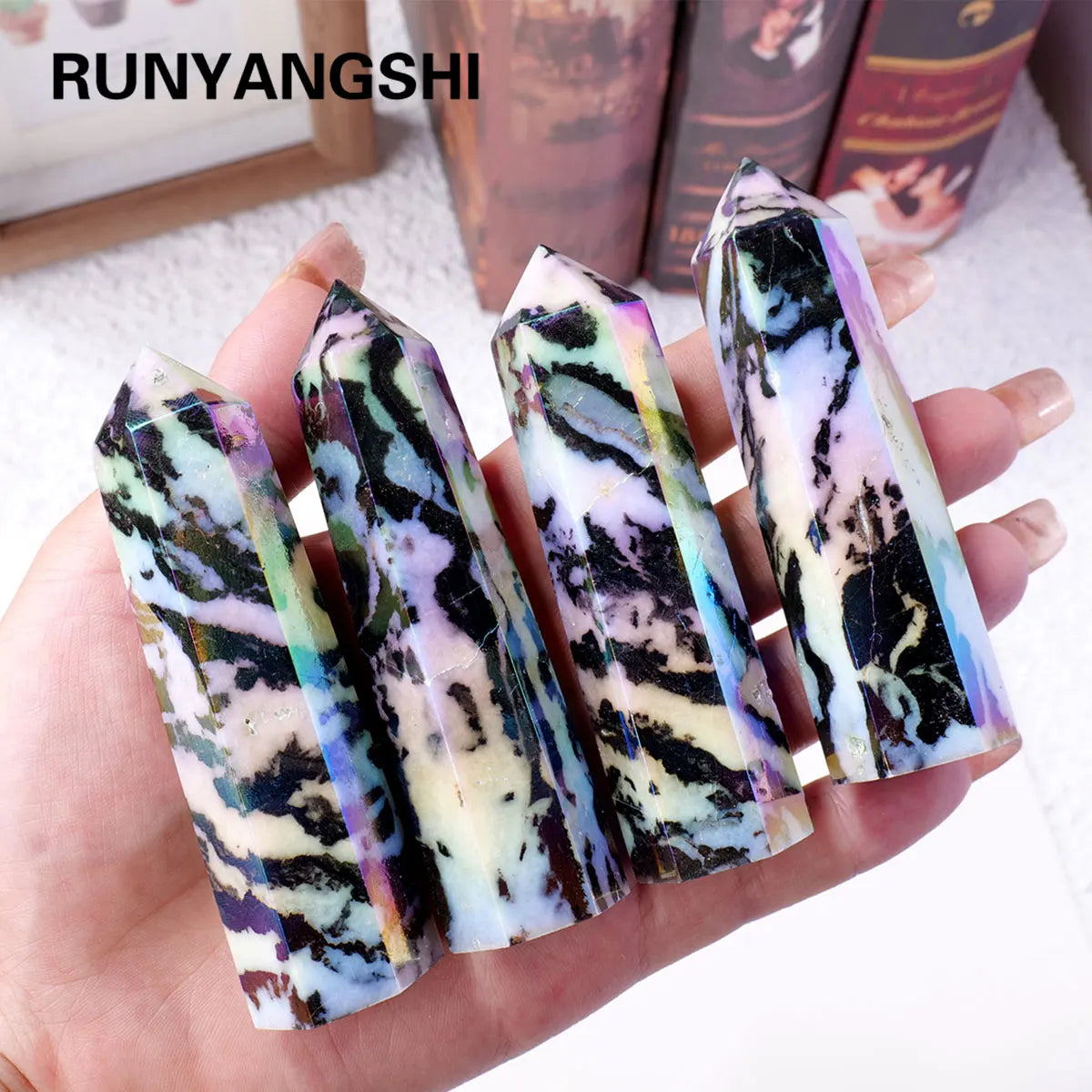 1PC Natural Crystal zebra stone Point Healing Crystal Quartz Tower Healing Wand Meditation Stone Energy Gem Home Decoration