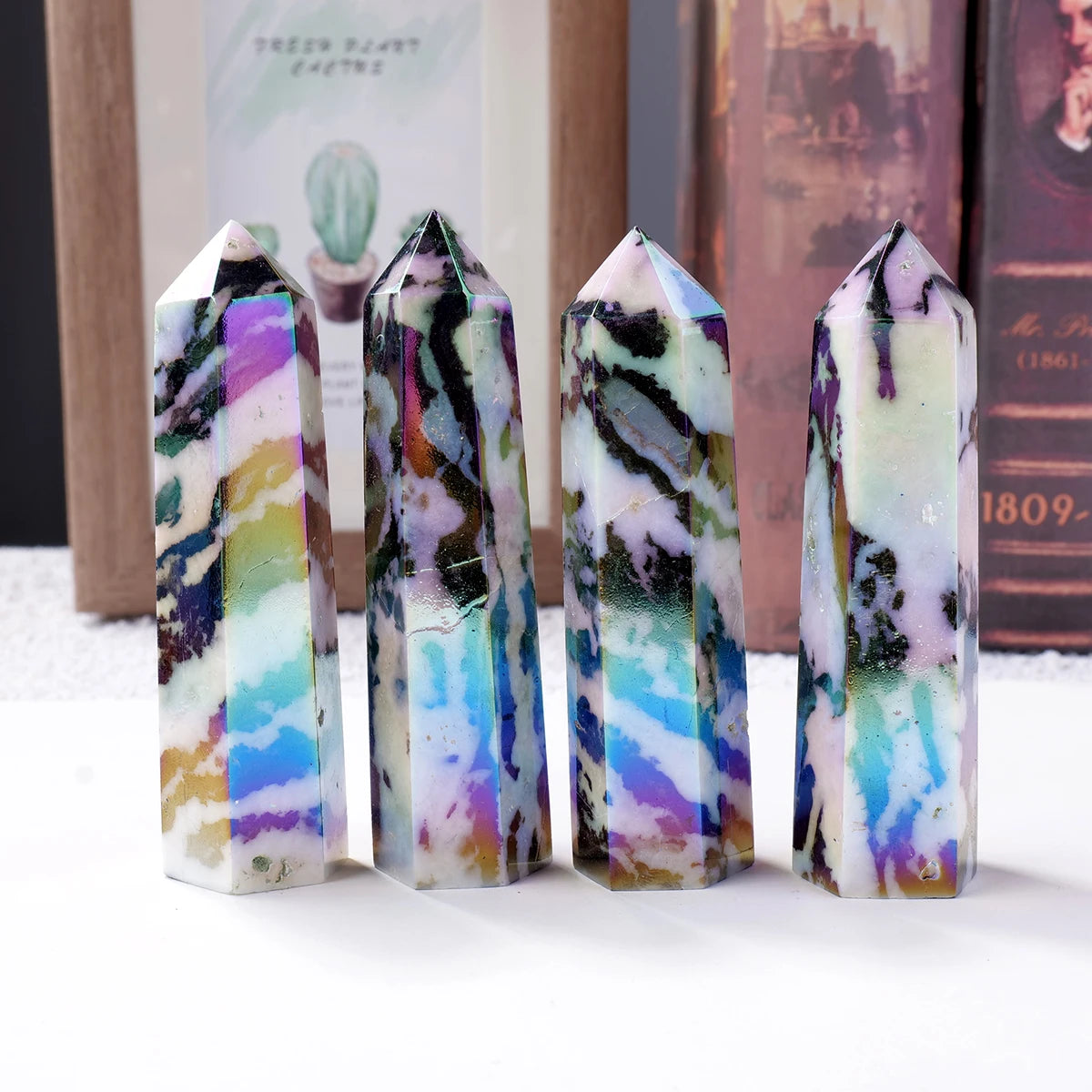 1PC Natural Crystal zebra stone Point Healing Crystal Quartz Tower Healing Wand Meditation Stone Energy Gem Home Decoration