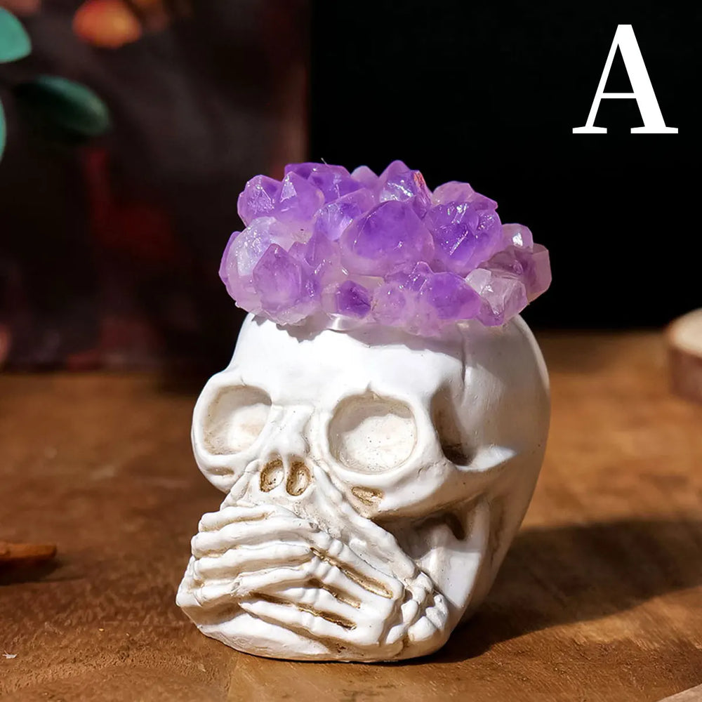 1PC Natural Crystals Healing Stones Amethyst Tooth Flower Skull Hand Crystal Feng Shui Ornament Home Decoration  Halloween Gift