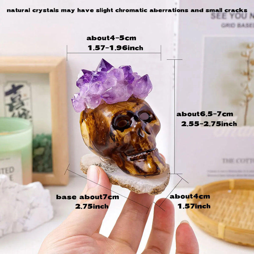 1PC Natural Crystals Healing Stones Amethyst Tooth Flower Skull Hand Crystal Feng Shui Ornament Home Decoration  Halloween Gift